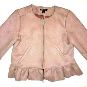 Roz & Ali Women's Pink Blazer Jacket Ruffle Long Sleeve Size X-Small